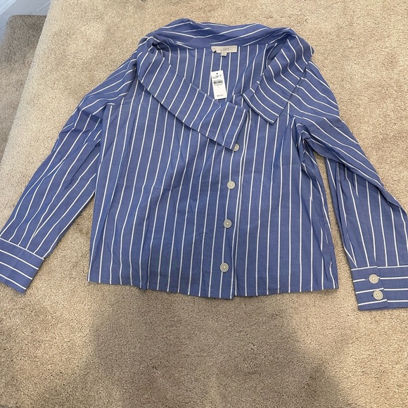 Loft stripe asymmetrical collared shirt Large NWT - Picture 4 of 7